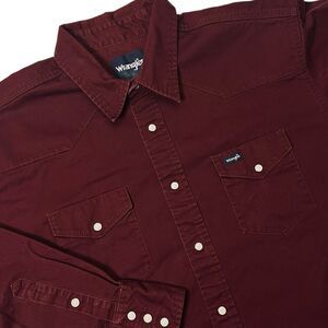 Wrangler Shirt Mens 2XL Maroon Pearl Snap